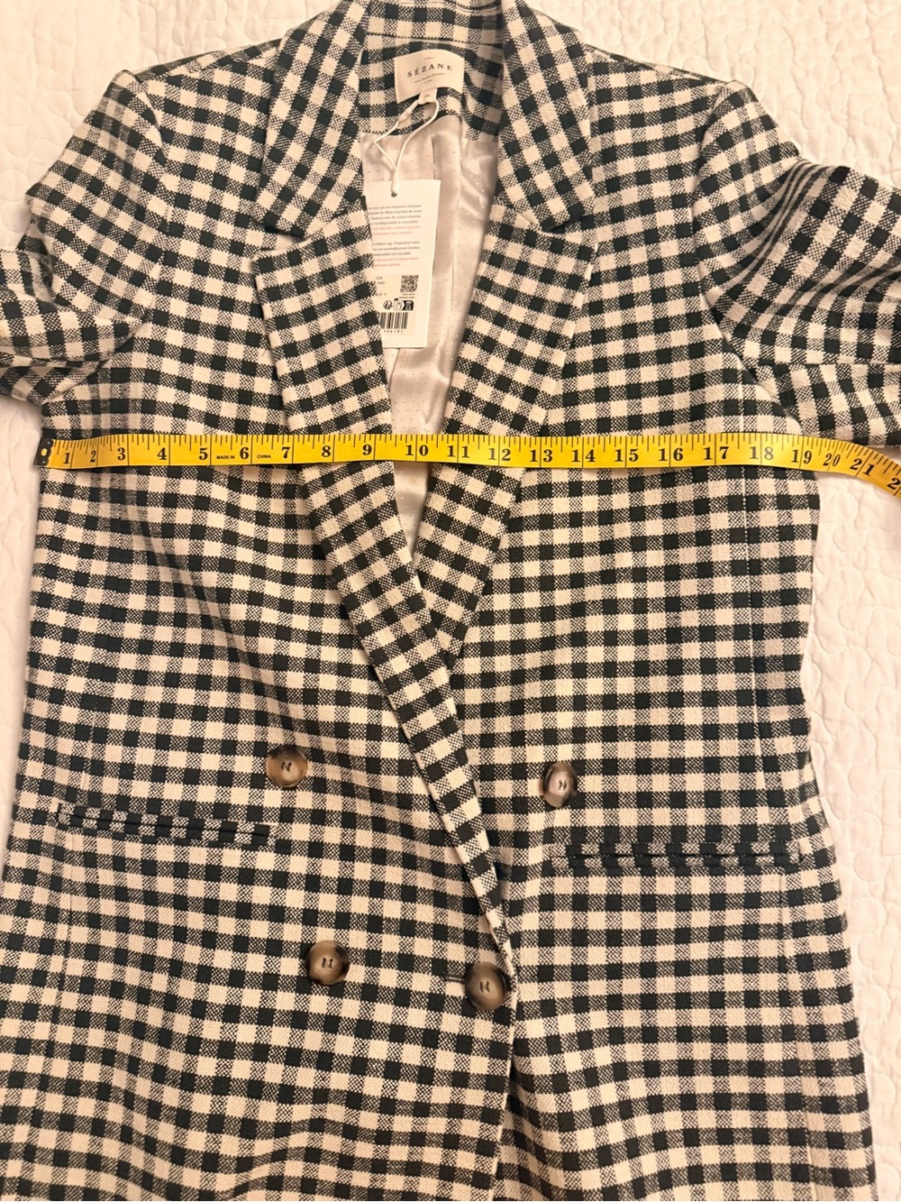 🌿NWT - Sezane Chelsea Gingham Blazer in Ecru & Khaki - size US 4 - Picture 10 of 11